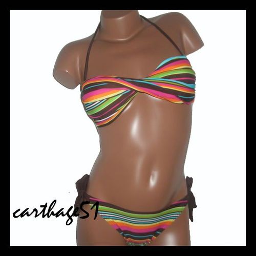 Maillot De Bain Femme Bikini Deux 2 Pièces Bandeau Rayures Multicolores - S 36 M 38 L 40 Xl 42 Maillots Bains