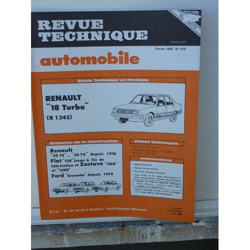 Revue Technique Automobile  N° 419 : Table Des Matieres
