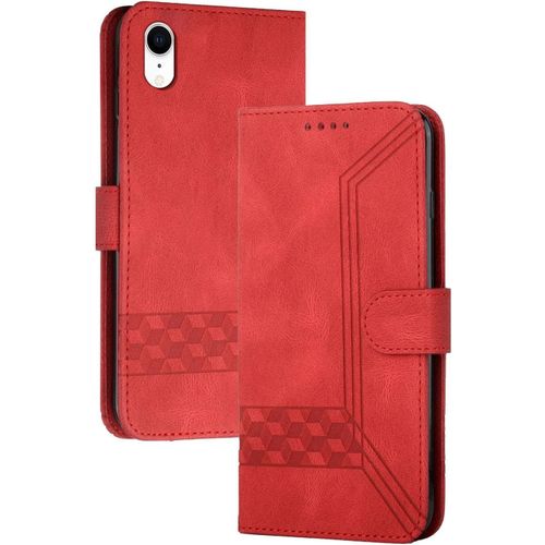 Coque Compatible Avec Iphone Xr (6.1 Pouce),Anti-Choc Housse En Cuir Premium Flip Case Portefeuille Etui,Rouge