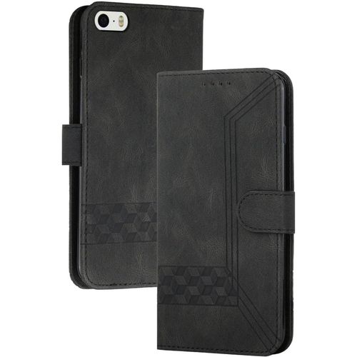 Coque Compatible Avec Iphone 5/Iphone 5s/Iphone Se (4.0 Pouce),Anti-Choc Housse En Cuir Premium Flip Case Portefeuille Etui,Noir