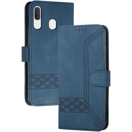 Coque Compatible Avec Samsung Galaxy A20e,Anti-Choc Housse En Cuir Premium Flip Case Portefeuille Etui,Bleu