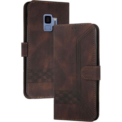 Coque Compatible Avec Samsung Galaxy S9,Anti-Choc Housse En Cuir Premium Flip Case Portefeuille Etui,Cafe