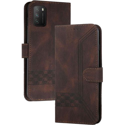 Coque Compatible Avec Xiaomi Poco M3,Anti-Choc Housse En Cuir Premium Flip Case Portefeuille Etui,Cafe