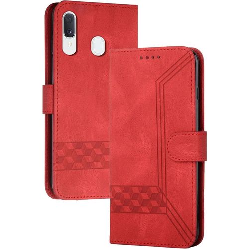 Coque Compatible Avec Samsung Galaxy A20e,Anti-Choc Housse En Cuir Premium Flip Case Portefeuille Etui,Rouge