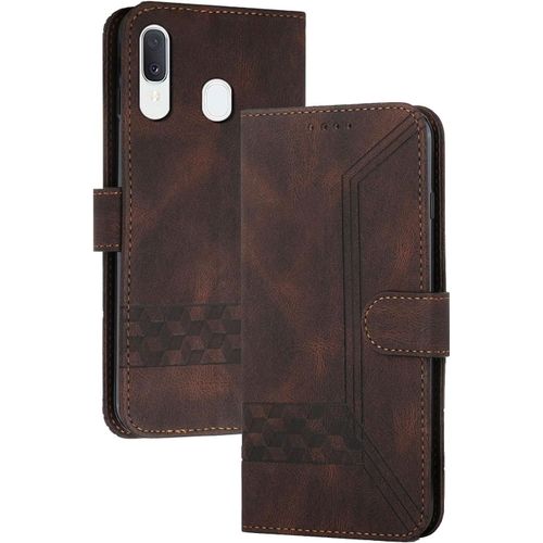 Coque Compatible Avec Samsung Galaxy A20e,Anti-Choc Housse En Cuir Premium Flip Case Portefeuille Etui,Cafe