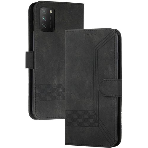 Coque Compatible Avec Xiaomi Poco M3,Anti-Choc Housse En Cuir Premium Flip Case Portefeuille Etui,Noir