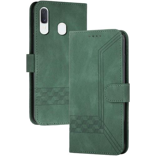 Coque Compatible Avec Samsung Galaxy A20e,Anti-Choc Housse En Cuir Premium Flip Case Portefeuille Etui,Vert