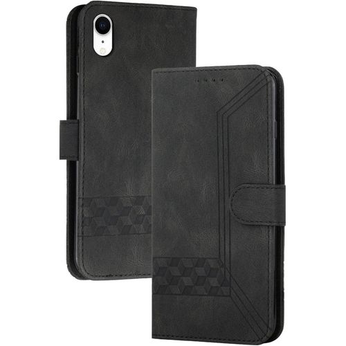 Coque Compatible Avec Iphone Xr (6.1 Pouce),Anti-Choc Housse En Cuir Premium Flip Case Portefeuille Etui,Noir