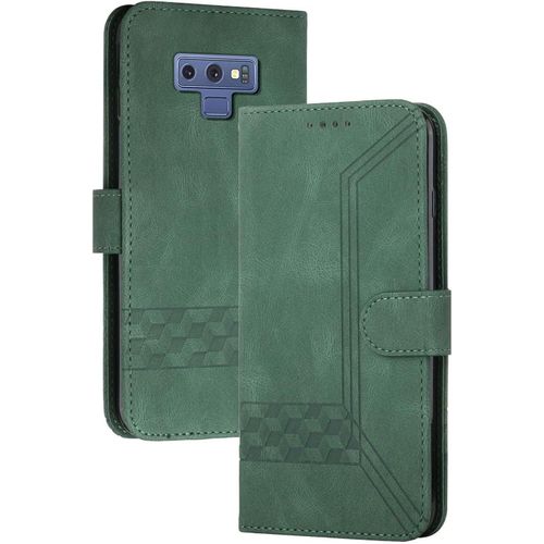 Coque Compatible Avec Samsung Galaxy Note 9,Anti-Choc Housse En Cuir Premium Flip Case Portefeuille Etui,Vert