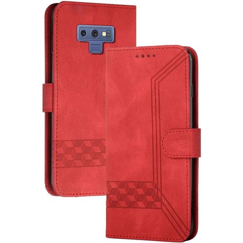 Coque Compatible Avec Samsung Galaxy Note 9,Anti-Choc Housse En Cuir Premium Flip Case Portefeuille Etui,Rouge