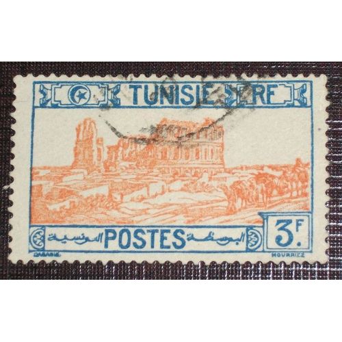 Anciennes Colonies Françaises - Tunisie N° 142 Oblitéré De 1926-28 - 3f Bleu Et Rouge-Orange « Amphithéâtre D'el Djem »