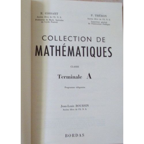 Collection De Mathematiques, Classe De Terminale A, Programme Obligatoire