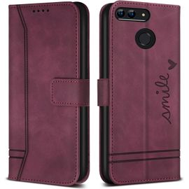 Coque Pour Huawei Honor 9 Lite/Huawei P Smart/Huawei Enjoy 7s, Etui Cuir Avec Magnetique, Flip Pochette Housse Pour Huawei Honor 9 Lite/Huawei P Smart Protection, Vin Rouge