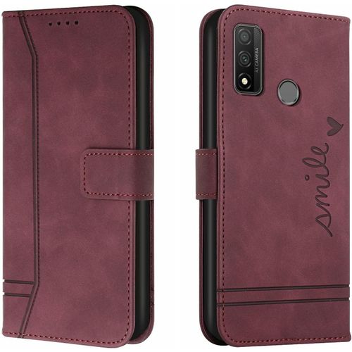 Coque Pour Huawei P Smart 2020, Etui Cuir Avec Magnetique, Flip Pochette Housse Pour Huawei P Smart 2020 Protection, Vin Rouge