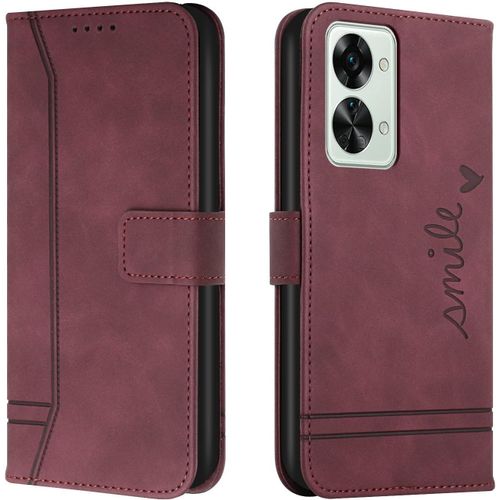 Coque Pour Oneplus Nord 2t, Etui Cuir Avec Magnetique, Flip Pochette Housse Pour Oneplus Nord 2t Protection, Vin Rouge