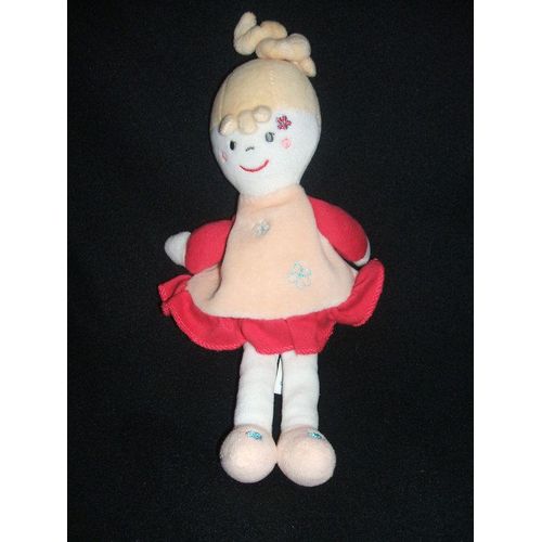 Poupee Sucre D' Orge Doudou Peluche Rouge Saumon Jaune Robe 24 Cms