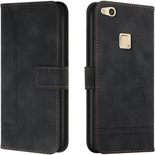 Coque Pour Huawei P10 Lite, Etui Cuir Avec Magnetique, Flip Pochette Housse Pour Huawei P10 Lite Protection, Noir