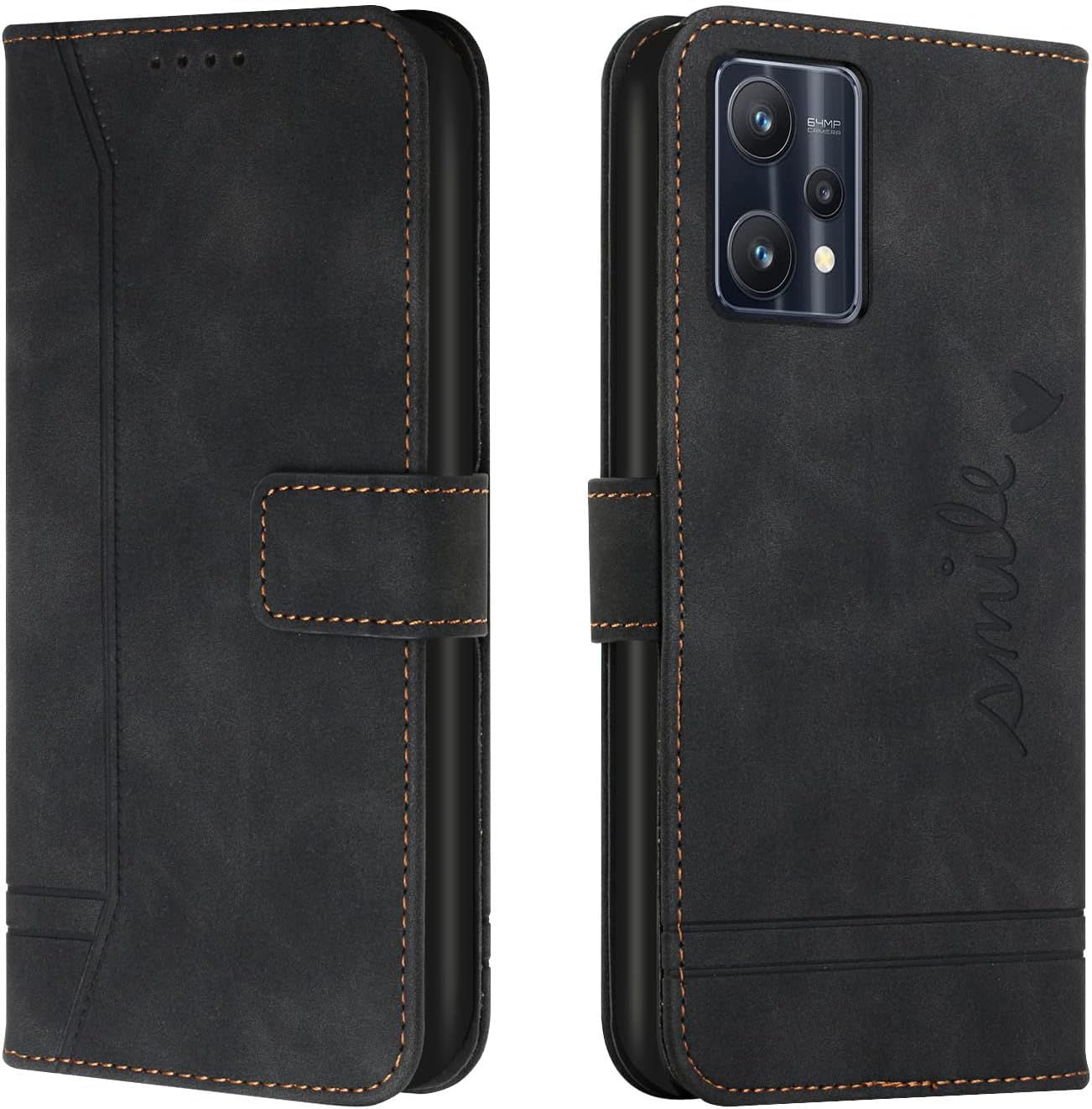 Coque Pour Realme 9 Pro Plus/Realme 9 Pro +, Etui Cuir Avec Magnetique, Flip Pochette Housse Pour Realme 9 Pro Plus/Realme 9 Pro + Protection, Noir