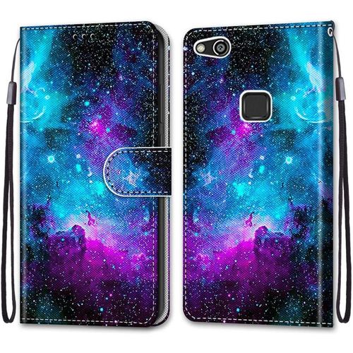Coque Pour Huawei P10 Lite, Etui En Cuir Pu Portefeuille Housse Coque Avec 360 Degres Silicone Antichoc Protection Cover Cuir Pochette Magnetique Und Flip Bequille (Ciel Etoile)