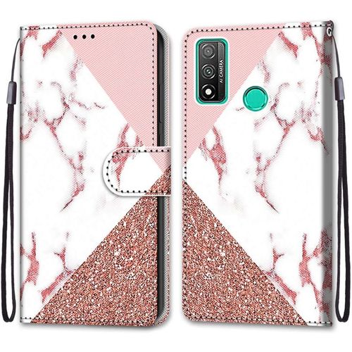 Coque Pour Huawei P Smart 2020, Etui En Cuir Pu Portefeuille Housse Coque Avec 360 Degres Silicone Antichoc Protection Cover Cuir Pochette Magnetique Und Flip Bequille (Marbre)
