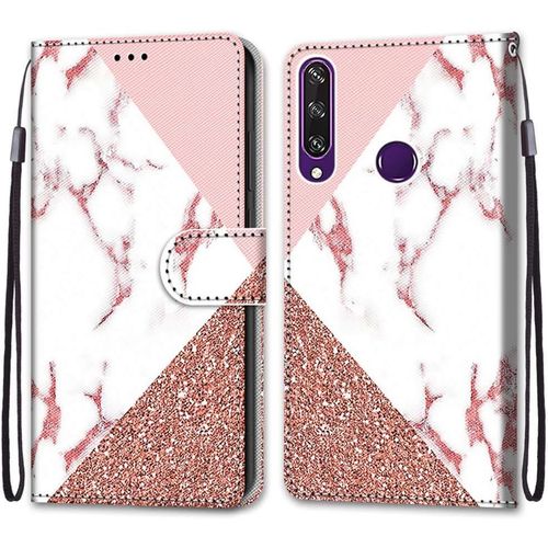 Coque Pour Huawei Y6p, Etui En Cuir Pu Portefeuille Housse Coque Avec 360 Degres Silicone Antichoc Protection Cover Cuir Pochette Magnetique Und Flip Bequille (Marbre)