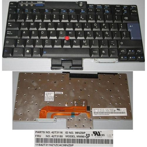 Clavier Qwerty Espagnol / Spanish Pour IBM Lenovo ThinkPad T60 R60 Z60 T60p T61 T61p G60 G60J G60JX G60V G60VX Series, Noir / Black, Model: MW90-SP, P/N: 42T3116, 42T3150, 99VZ0P