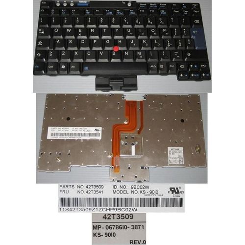 Clavier Qwerty Italien / Italian Pour IBM Lenovo  Thinkpad X60 X60S X61 X61S Series, Noir / Black, Model: KS-90I0 MP-06786I0-3871, P/N: 42T3509, 42T3541, 9BC02W