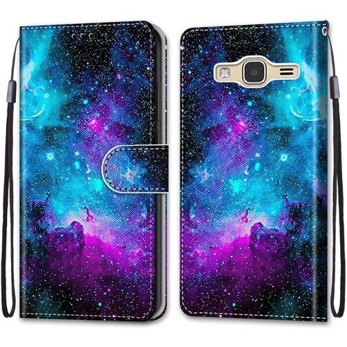 Coque Pour Samsung Galaxy J3 2016, Etui En Cuir Pu Portefeuille Housse Coque Avec 360 Degres Silicone Antichoc Protection Cover Cuir Pochette Magnetique Und Flip Bequille (Ciel Etoile)