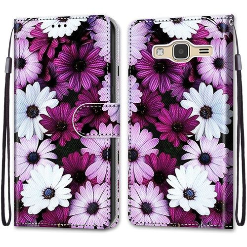 Coque Pour Samsung Galaxy J3 2016, Etui En Cuir Pu Portefeuille Housse Coque Avec 360 Degres Silicone Antichoc Protection Cover Cuir Pochette Magnetique Und Flip Bequille (Fleur 2)