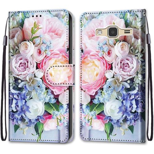 Coque Pour Samsung Galaxy J3 2016, Etui En Cuir Pu Portefeuille Housse Coque Avec 360 Degres Silicone Antichoc Protection Cover Cuir Pochette Magnetique Und Flip Bequille (Fleur 3)