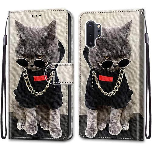 Coque Pour Samsung Galaxy Note 10 Plus, Etui En Cuir Pu Portefeuille Housse Coque Avec 360 Degres Silicone Antichoc Protection Cover Cuir Pochette Magnetique Und Flip Bequille (Chats 3)