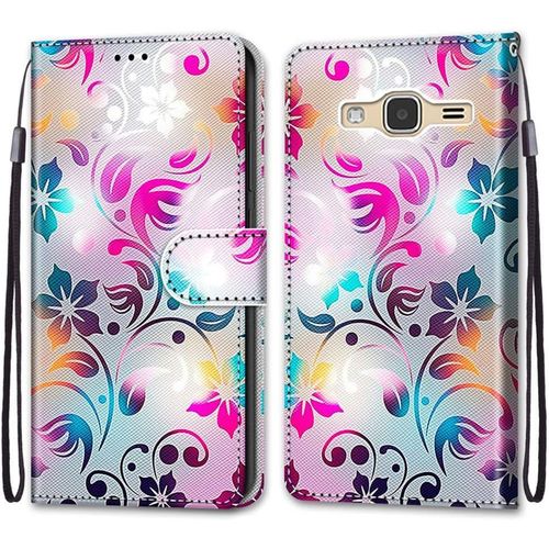 Coque Pour Samsung Galaxy J3 2016, Etui En Cuir Pu Portefeuille Housse Coque Avec 360 Degres Silicone Antichoc Protection Cover Cuir Pochette Magnetique Und Flip Bequille (Fleur 1)