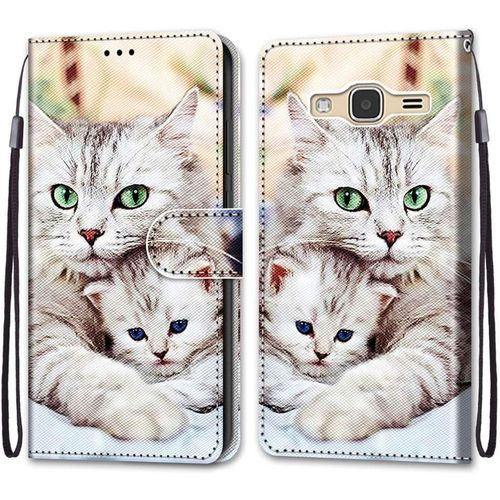 Coque Pour Samsung Galaxy J3 2016, Etui En Cuir Pu Portefeuille Housse Coque Avec 360 Degres Silicone Antichoc Protection Cover Cuir Pochette Magnetique Und Flip Bequille (Chats 2)