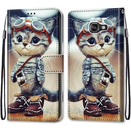 Coque Pour Samsung Galaxy A5 2016/ A510, Etui En Cuir Pu Portefeuille Housse Coque Avec 360 Degres Silicone Antichoc Protection Cover Cuir Pochette Magnetique Flip Bequille (Chat 1)