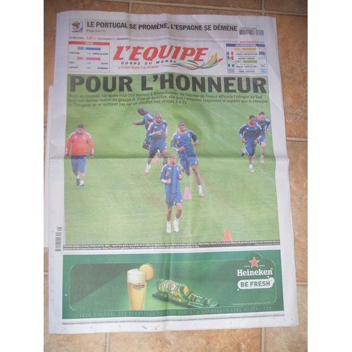 L'equipe Coupe Du Monde  N° 20435 : Pour L'honneur  France - Afrique Du Sud / Le Portugal Se Promene - L'espagne Se Demene