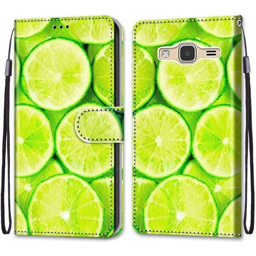 Coque Pour Samsung Galaxy J3 2016, Etui En Cuir Pu Portefeuille Housse Coque Avec 360 Degres Silicone Antichoc Protection Cover Cuir Pochette Magnetique Und Flip Bequille (Citron)