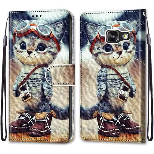 Coque Pour Samsung Galaxy A3 2016 / A310, Etui En Cuir Pu Portefeuille Housse Coque Avec 360 Degres Silicone Antichoc Protection Cover Cuir Pochette Magnetique Flip Bequille (Chat 1)