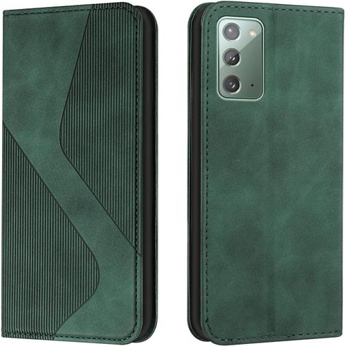 Coque Pour Samsung Galaxy Note 20, Etui Samsung Note 20 Cuir, Housse En Cuir Samsung Note 20, Cuir Portefeuille Housse Avec Magnetique Etui A Rabat Case Etui Housse Samsung Note 20 (Vert)