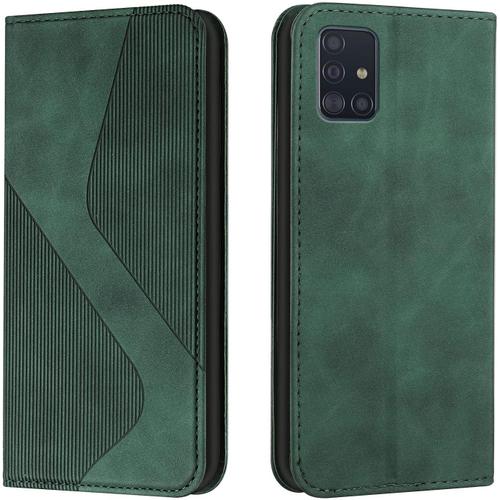 Coque Pour Samsung Galaxy A51 5g, Etui Samsung A51 5g Cuir, Housse En Cuir Samsung A51 5g, Cuir Portefeuille Housse Avec Magnetique Flip Etui A Rabat Case Etui Housse Samsung A51 5g (Vert)