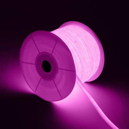 Bobine Néon Led Flexible 360º Rond Dimmable 220v Ac 120led/M Ip67 Rose 50 Mètres Sur Mesure Coupe Tous Les 100cm Rose