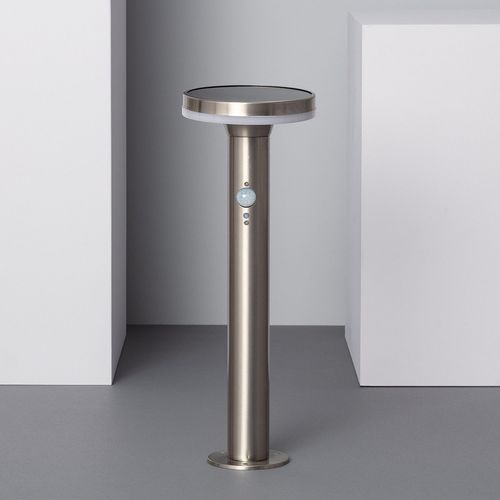 Balise Led Solaire Extérieure Helios Inox 6w En Saillie Sur Pied 45cm Avec Détecteur De Mouvement Helios Inox Blanc Chaud 3000k