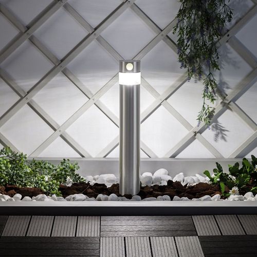 Balise Solaire Led Extérieure 1.5w En Saillie Sur Pied 50cm Avec Détecteur De Mouvement Inti Inox Blanc Froid 5000k