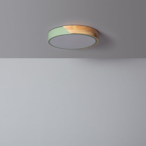 Plafonnier Led Rond Bois 18w Cct Sélectionnable Semi-Dari Ø320 Mm Vert