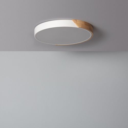 Plafonnier Led Rond Bois 24w Cct Sélectionnable Semi-Dari Ø418 Mm Blanc