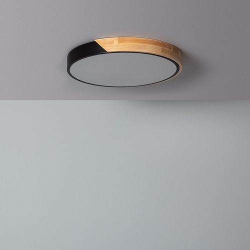 Plafonnier Led Rond Bois 24w Cct Sélectionnable Semi-Dari Ø418 Mm Noir