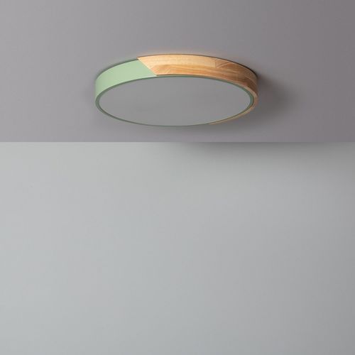 Plafonnier Led Rond Bois 24w Cct Sélectionnable Semi-Dari Ø418 Mm Vert Céladon