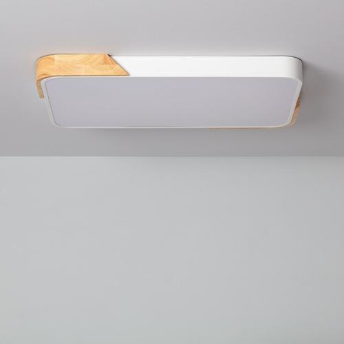 Plafonnier Led 30w Rectangulaire Bois Et Métal 625x425 Mm Cct Sélectionnable Semi-Dari Blanc