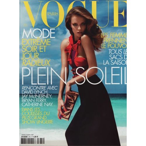 Vogue Paris N°875 De 2007 - Mode  -   Pleins Soleil - David Lynch - Jay Mc Inerney - Bryan Ferry - Catherine Nay - Dans Le Coulisses Du Plus Grand Show Lingerie - Les Femmes Prennent Le Pouvoir - Les Sacs