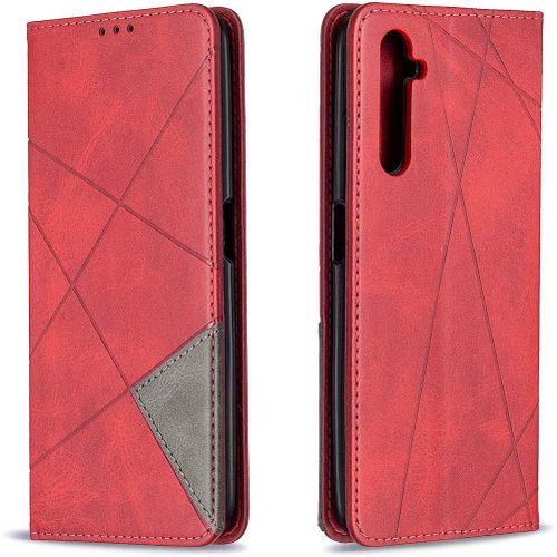 Coque Pour Oppo Realme 6 Pro, Housse Portefeuille En Cuir Etui Avec Tpu Silicone Bumper Antichoc Magnetique Flip Case, Porte Cartes Avec Fonction Support Cover Pu Pochette (Rouge)