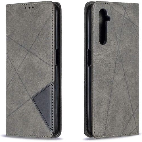 Coque Pour Oppo Realme 6/ Oppo Realme 6s, Housse Portefeuille En Cuir Etui Avec Tpu Silicone Bumper Antichoc Magnetique Flip Case, Porte Cartes Avec Fonction Support Cover Pu Pochette (Gris)